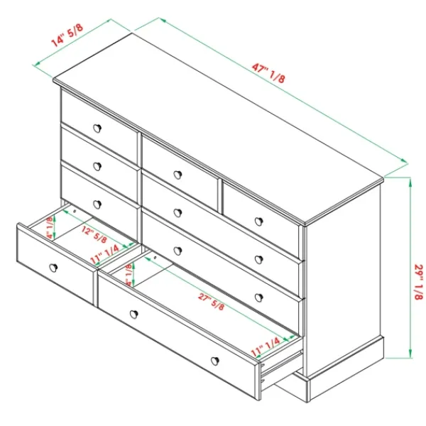 Dressers & Chests-Kirkland's Home Lola Cottage Frame Nine-Drawer Dresser Gray