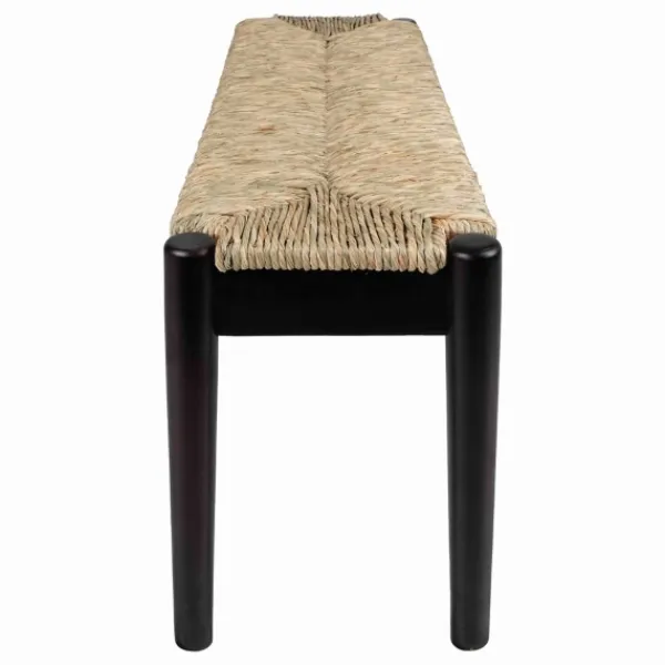 Benches & Ottomans-Kirkland's Home Lola Seagrass And Wood Bench Black