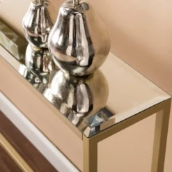 Console Tables-Kirkland's Home Long Metal Mirrored Top Console Table Gold