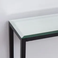 Console Tables-Kirkland's Home Long Metal Mirrored Top Console Table Black