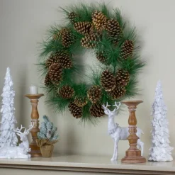 Wreaths-Kirkland's Home Long Pine Needle And Pinecone Wreath Green/Brown