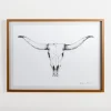 Framed Art-Kirkland's Home Longhorn Skull On Paper Framed Art Print White/Black