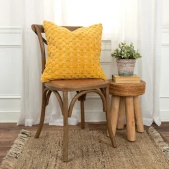 Pillows-Kirkland's Home Looped Cotton Throw Pillow Yellow