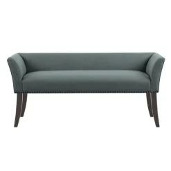 Benches & Ottomans-Kirkland's Home Low Back Flared Nailhead Trim Bench Blue