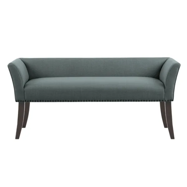 Benches & Ottomans-Kirkland's Home Low Back Flared Nailhead Trim Bench Blue