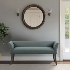 Benches & Ottomans-Kirkland's Home Low Back Flared Nailhead Trim Bench Blue