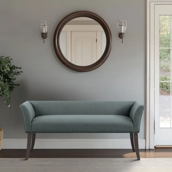 Benches & Ottomans-Kirkland's Home Low Back Flared Nailhead Trim Bench Blue
