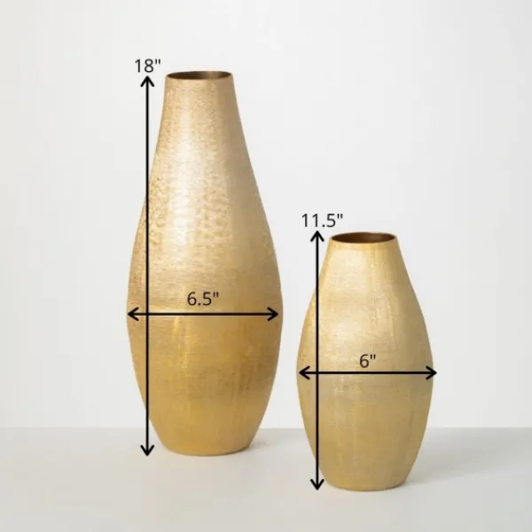 Vases-Kirkland's Home Lustrous Brushed Metal Vases, Set Of 2 Gold