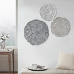 Wall Plaques-Kirkland's Home Madison Park Iron Feathers Wall Plaques, Set Of 3 Silver/Gray