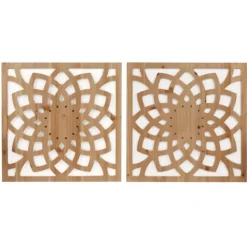Wall Plaques-Kirkland's Home Madison Park Wood Lotus Wall Plaques, Set Of 2 Brown/White