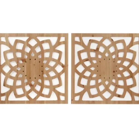 Wall Plaques-Kirkland's Home Madison Park Wood Lotus Wall Plaques, Set Of 2 Brown/White