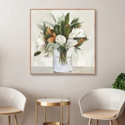 Canvas Art-Kirkland's Home Magnolia Bouquet Framed Canvas Art Print Ivory/Green