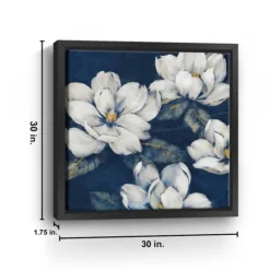 Framed Art-Kirkland's Home Magnolias Indigo Framed Giclee Canvas Art Print White/Blue/Yellow