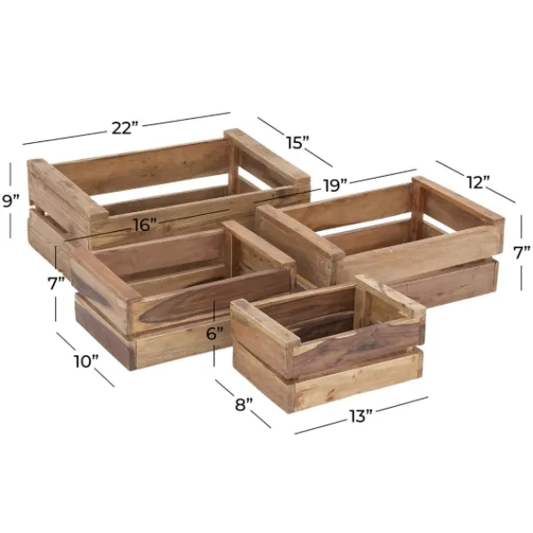 Baskets & Boxes-Kirkland's Home Mahogany Finish 4-Pc. Wooden Crates Brown