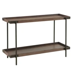 Console Tables-Kirkland's Home Mahogany Oak Wood Tray Top Console Table Brown
