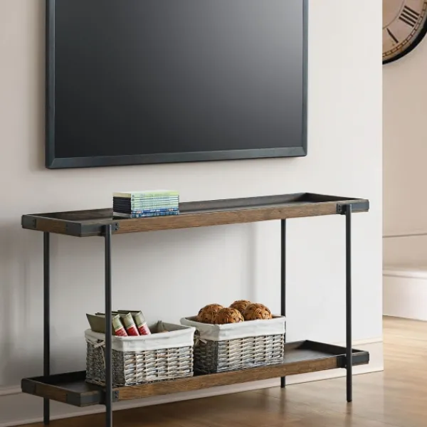 Console Tables-Kirkland's Home Mahogany Oak Wood Tray Top Console Table Brown