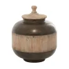 Decorative Bowls & Jars-Kirkland's Home Mahogany Wood And Metal Jar With Lid, 14 In. Brown/Tan