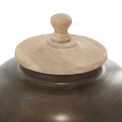 Decorative Bowls & Jars-Kirkland's Home Mahogany Wood And Metal Jar With Lid, 14 In. Brown/Tan