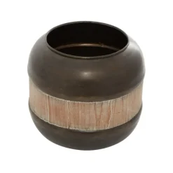 Decorative Bowls & Jars-Kirkland's Home Mahogany Wood And Metal Jar With Lid, 11 In. Brown/Tan