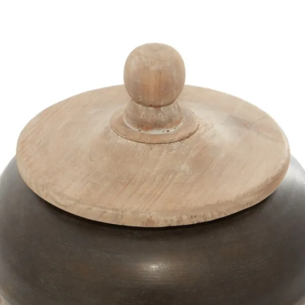 Decorative Bowls & Jars-Kirkland's Home Mahogany Wood And Metal Jar With Lid, 11 In. Brown/Tan