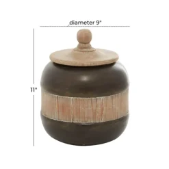 Decorative Bowls & Jars-Kirkland's Home Mahogany Wood And Metal Jar With Lid, 11 In. Brown/Tan