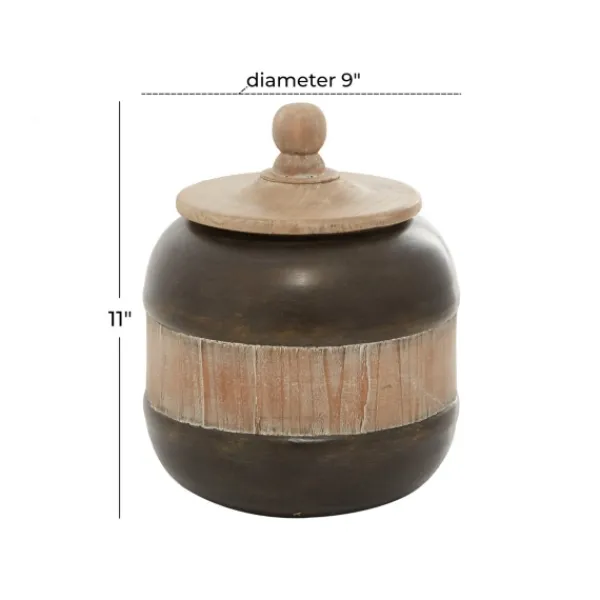 Decorative Bowls & Jars-Kirkland's Home Mahogany Wood And Metal Jar With Lid, 11 In. Brown/Tan