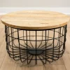 Coffee Tables-Kirkland's Home Mango Wood And Black Metal Basket Coffee Table Tan