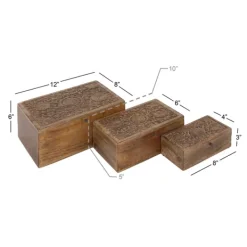 Baskets & Boxes-Kirkland's Home Mango Wood Carved Boxes, Set Of 3 Brown