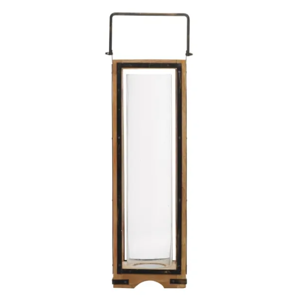Lanterns-Kirkland's Home Mango Wood Frame Lantern, 31 In. Brown