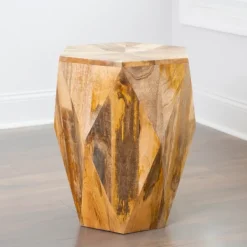 Accent & End Tables-Kirkland's Home Mango Wood Hexagon Side Table Tan