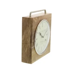 Decorative Accents-Kirkland's Home Mango Wood Square Handled Tabletop Clock Brown