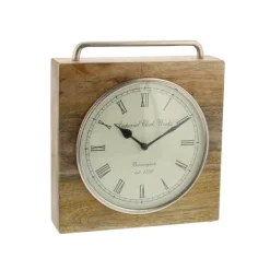 Decorative Accents-Kirkland's Home Mango Wood Square Handled Tabletop Clock Brown