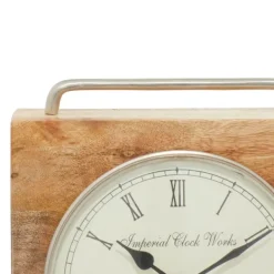 Decorative Accents-Kirkland's Home Mango Wood Square Handled Tabletop Clock Brown