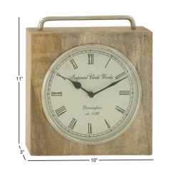 Decorative Accents-Kirkland's Home Mango Wood Square Handled Tabletop Clock Brown