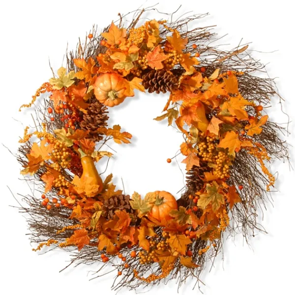 Wreaths-Kirkland's Home Maple Leaf Branch Wreath Orange