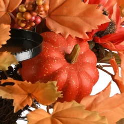 Arrangements & Greenery-Kirkland's Home Maple Leaf Candleholder Centerpiece Orange/Black