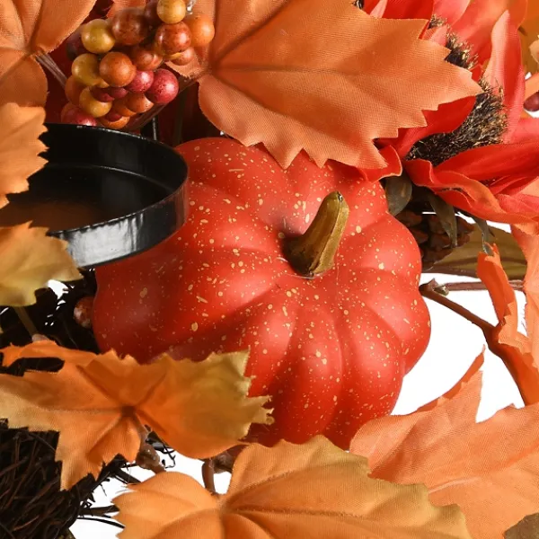 Arrangements & Greenery-Kirkland's Home Maple Leaf Candleholder Centerpiece Orange/Black