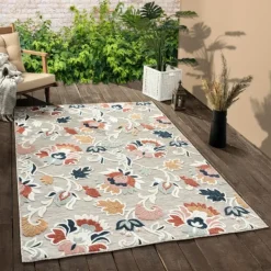 Outdoor Rugs-Kirkland's Home Mara Floral Blossom Indoor/Outdoor Area Rug, 5X7 Gray/White/Multi