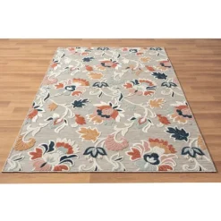 Outdoor Rugs-Kirkland's Home Mara Floral Blossom Indoor/Outdoor Area Rug, 5X7 Gray/White/Multi