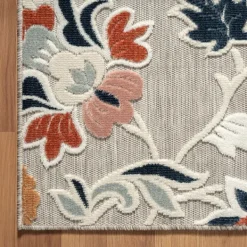 Outdoor Rugs-Kirkland's Home Mara Floral Blossom Indoor/Outdoor Area Rug, 5X7 Gray/White/Multi
