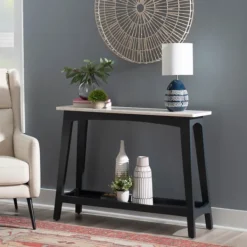 Console Tables-Kirkland's Home Marble And Black Wood Console Table