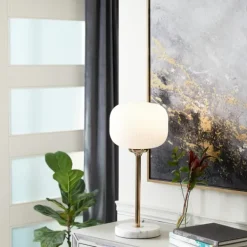 Table Lamps-Kirkland's Home Marble And Gold Metal Globe Table Lamp White