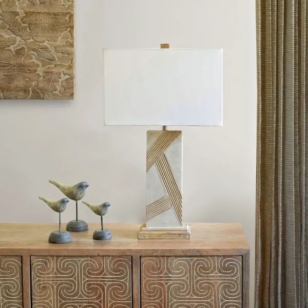 Table Lamps-Kirkland's Home Marble Carved Lines Table Lamp White