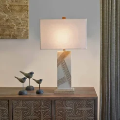 Table Lamps-Kirkland's Home Marble Carved Lines Table Lamp White