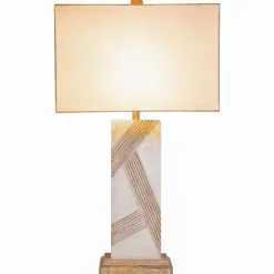 Table Lamps-Kirkland's Home Marble Carved Lines Table Lamp White