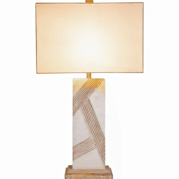Table Lamps-Kirkland's Home Marble Carved Lines Table Lamp White
