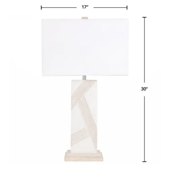 Table Lamps-Kirkland's Home Marble Carved Lines Table Lamp White