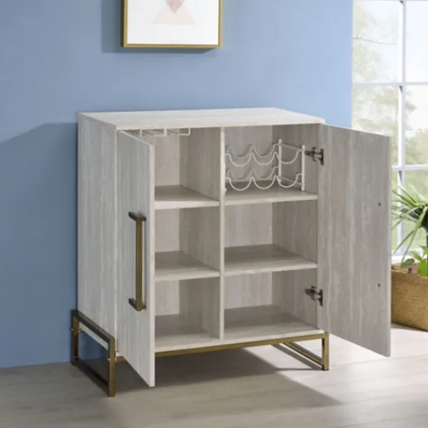 Cabinets & Sideboards-Kirkland's Home Marble Finish Gold Handle Storage Cabinet