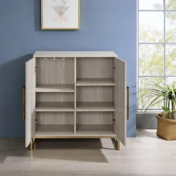 Cabinets & Sideboards-Kirkland's Home Marble Finish Gold Handle Storage Cabinet