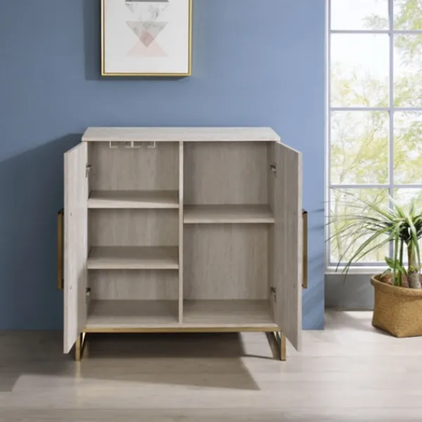 Cabinets & Sideboards-Kirkland's Home Marble Finish Gold Handle Storage Cabinet